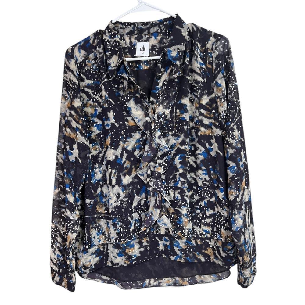 Cabi Women's Starry Night Ruffle Blouse Long Sheer Sleeves Medium